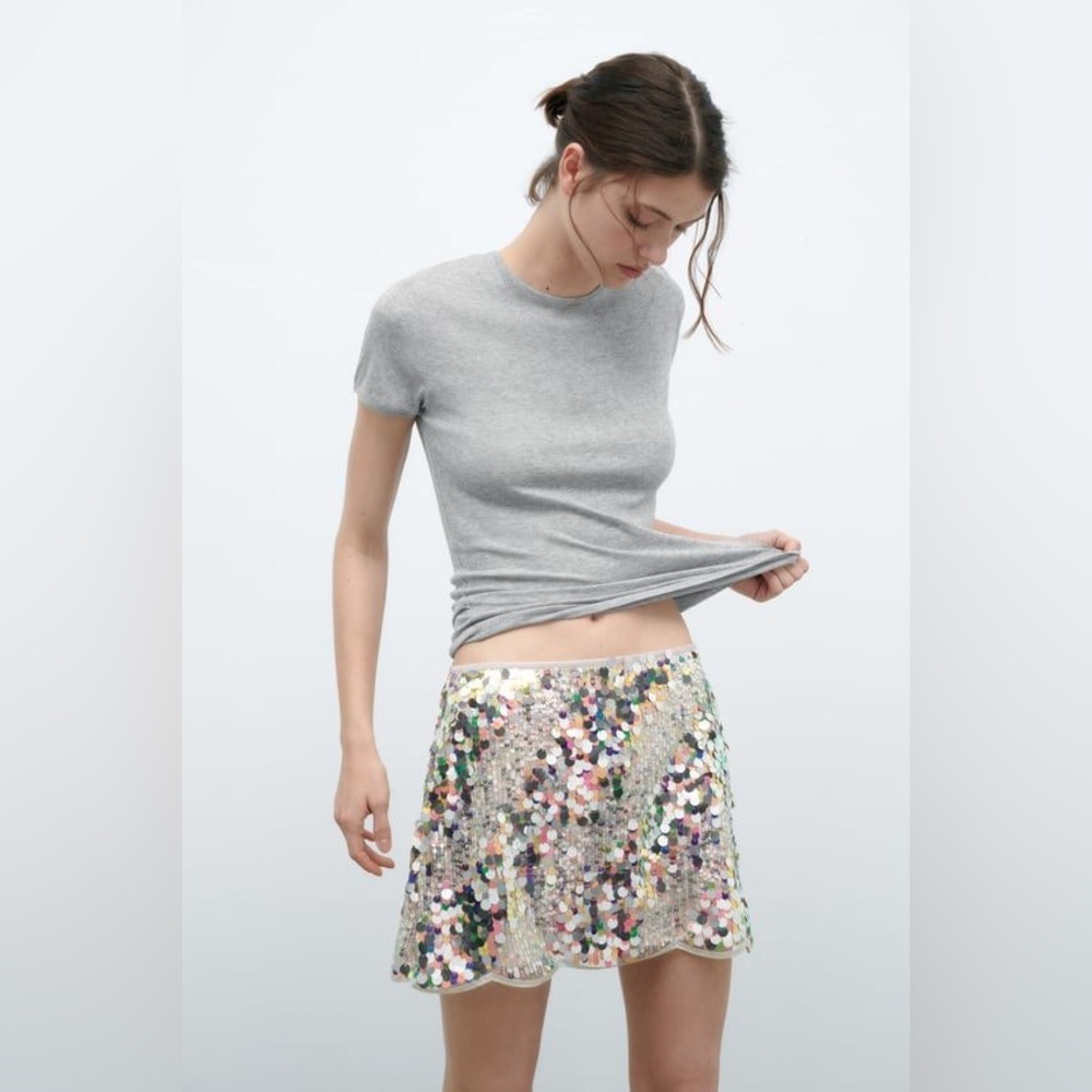 Zara Sequin Knit Mini Skirt
